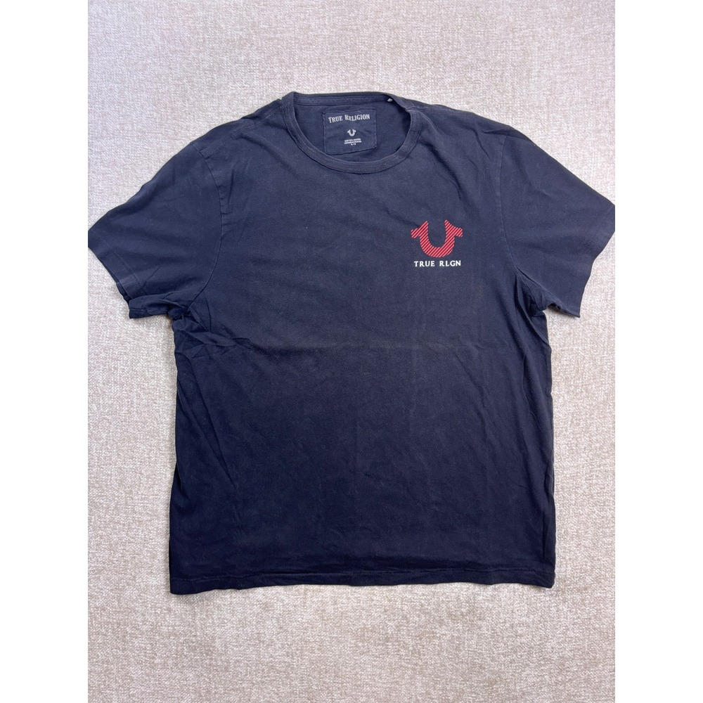 True Religion Mens Black Short Sleeve Graphic T-Shirt XL Horseshoe Logo